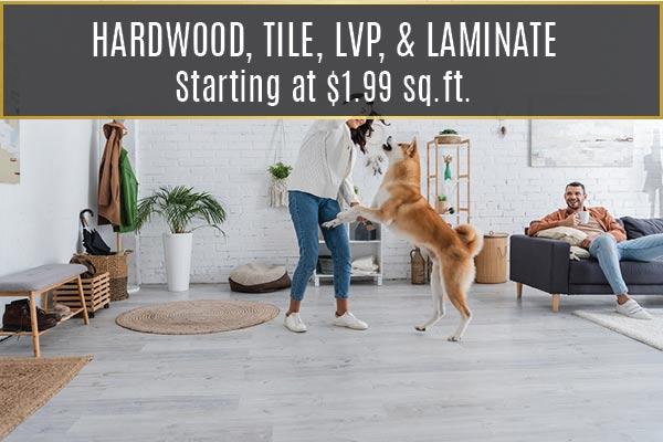Hardwood, tile, LVP, and Laminate on sale now starting at only $1.99 sq.ft.