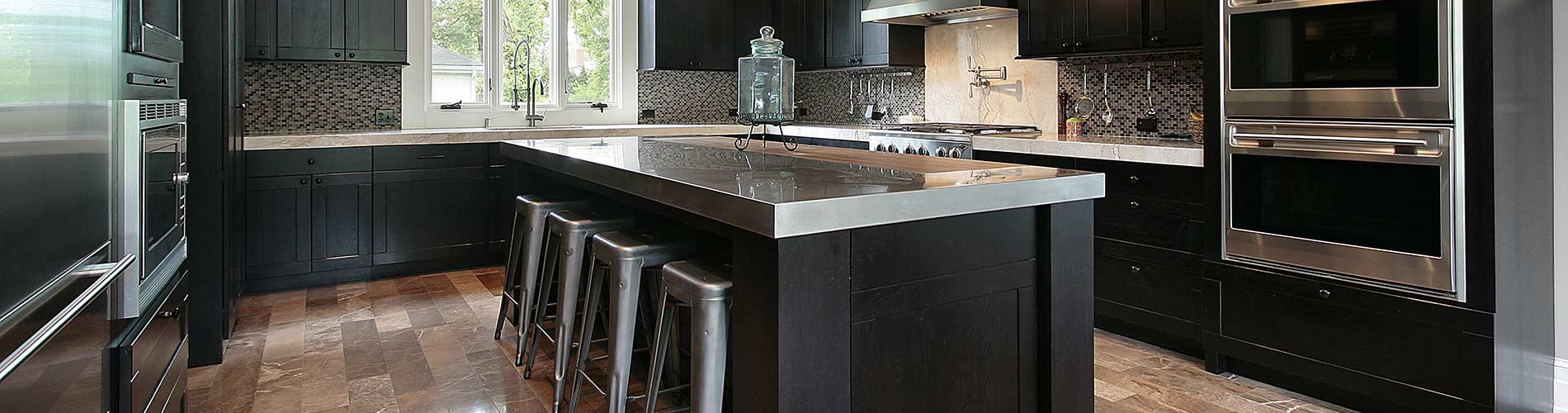 Contemporary kitchen flooring, cabinets and countertops